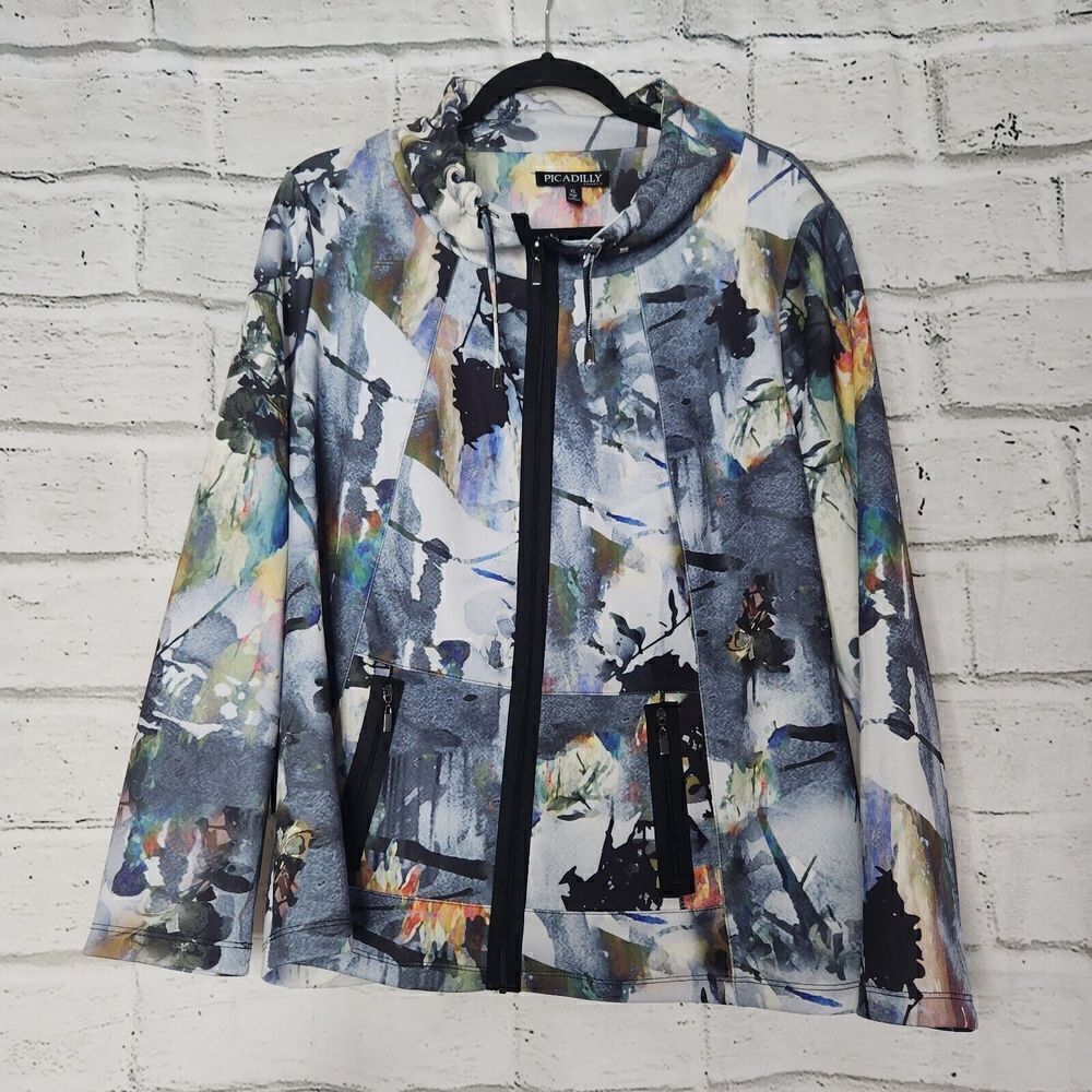 Piccadilly Women's Multicolor Zip-Up Long-Sleeved Bomber Jacket XL Watercolor
